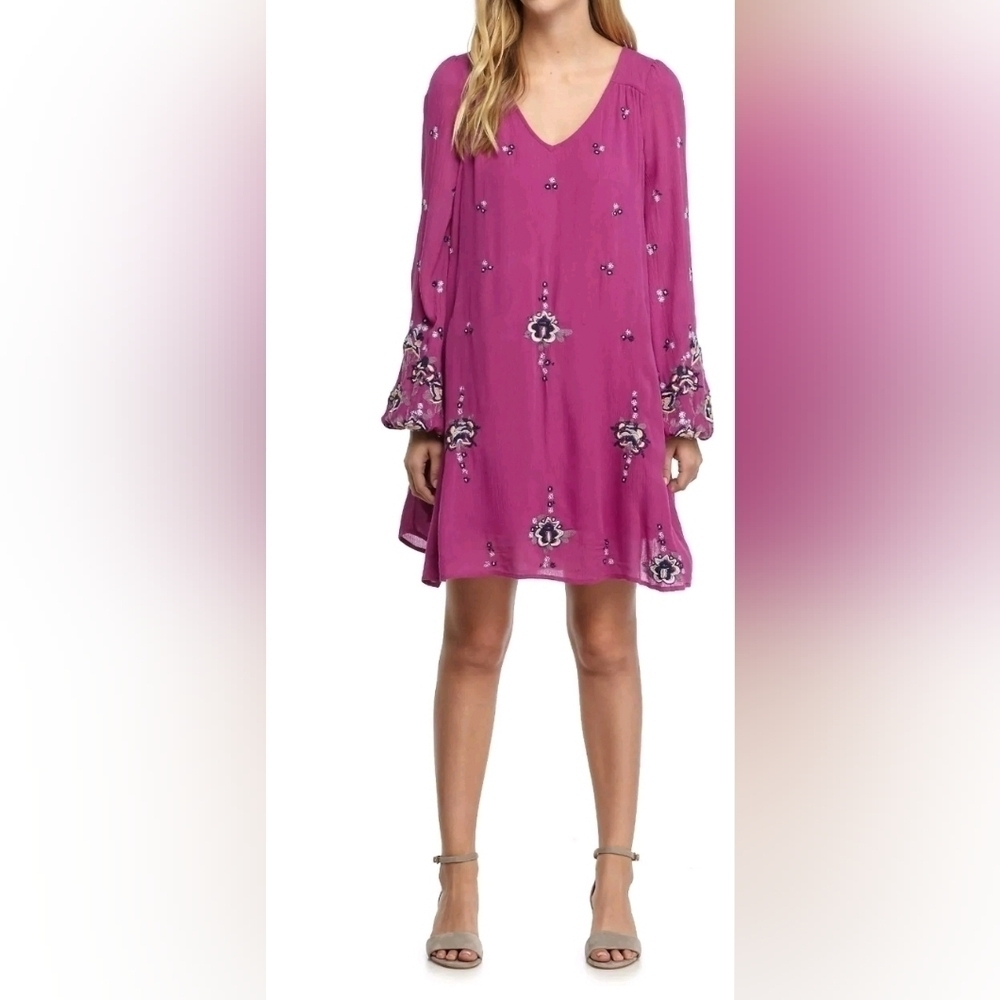 Free People Oxford Embroidered Mini Dress Lilac Sz L